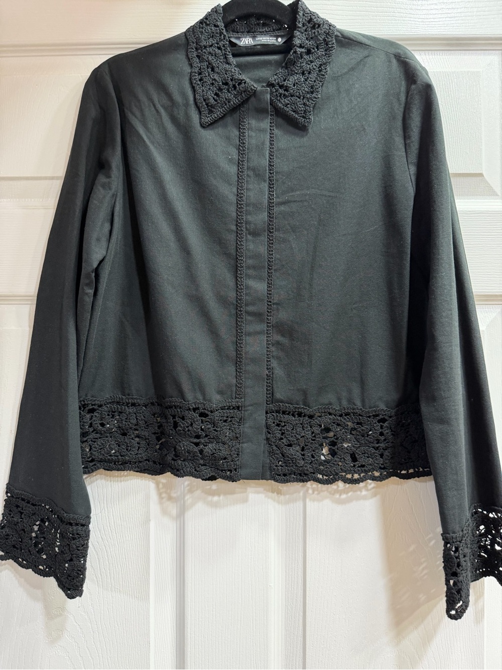 Zara Black Crochet-Trim Long Sleeve Jacket